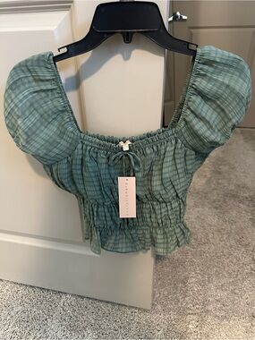 Evolutionary Puff Sleeve Crop Top - Green Juniors